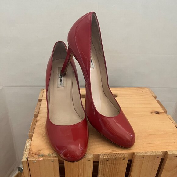 L.K. Bennett Size 8 Red Stila Patent Leather Round Toe Stiletto Pump Court Heels - Picture 10 of 12